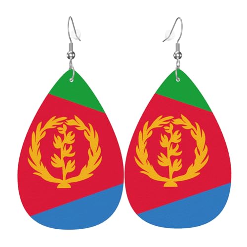 Die tropfenförmigen Leder-Ohrringe mit eritreischer Flagge sind ein luxuriöses und modisches Accessoire, das für Frauen geeignet ist und individuellen Charme zeigt. von TYUMH