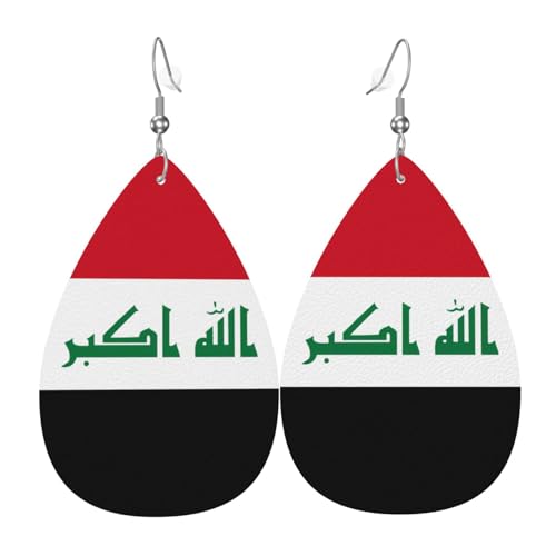 Die tropfenförmigen Leder-Ohrringe mit irakischer Flagge sind ein luxuriöses und modisches Accessoire, das für Frauen geeignet ist und individuellen Charme zeigt. von TYUMH