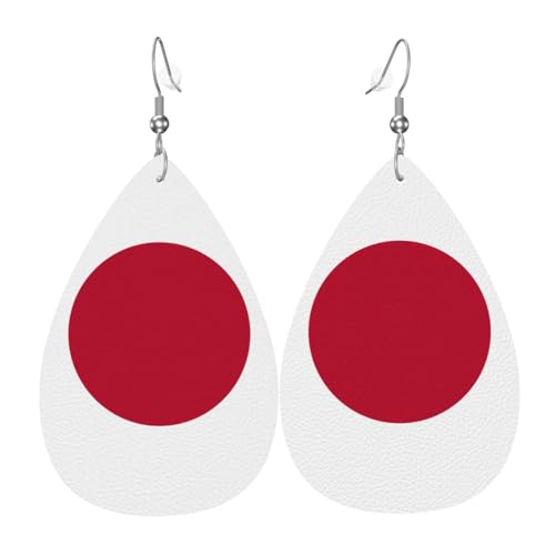 Die tropfenförmigen Leder-Ohrringe mit japanischer Flagge sind ein luxuriöses und modisches Accessoire, das für Frauen geeignet ist und individuellen Charme zeigt. von TYUMH