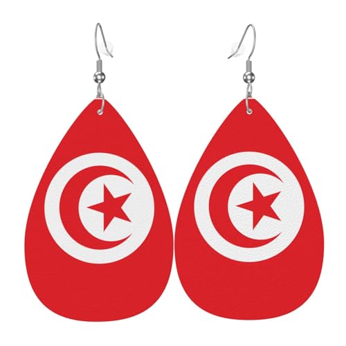 Die tunesischen Flaggen-Leder-Ohrringe in Tropfenform sind ein luxuriöses und modisches Accessoire, das für Frauen geeignet ist und individuellen Charme zeigt. von TYUMH