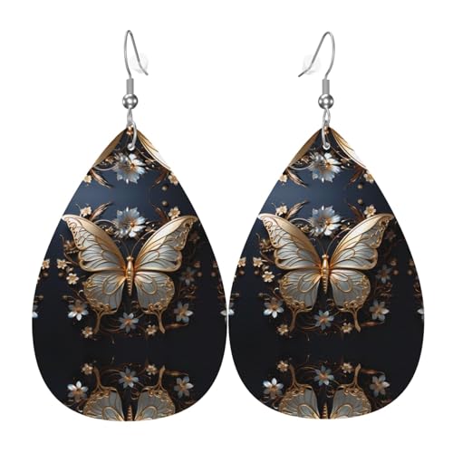 Goldfarbene weiße Schmetterlinge in Tropfenform aus Leder sind ein luxuriöses und modisches Accessoire, das für Frauen geeignet ist und individuellen Charme zeigt. von TYUMH