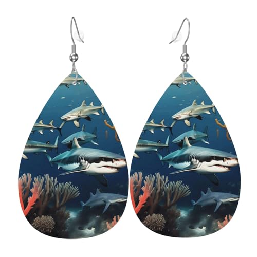 Haie unter dem Meer Tropfenförmige Leder-Ohrringe sind ein luxuriöses und modisches Accessoire, das für Frauen geeignet ist und individuellen Charme zeigt. von TYUMH
