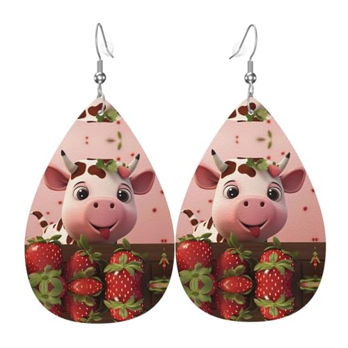 Kühe und Erdbeeren in Tropfenform aus Leder sind ein luxuriöses und modisches Accessoire, das für Frauen geeignet ist und individuellen Charme zeigt. von TYUMH