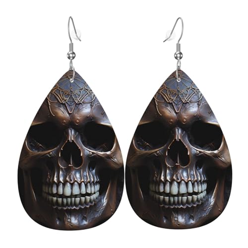 Kupferfarbene Totenkopf-Ohrringe aus Leder in Tropfenform sind ein luxuriöses und modisches Accessoire, das für Frauen geeignet ist und individuellen Charme zeigt. von TYUMH
