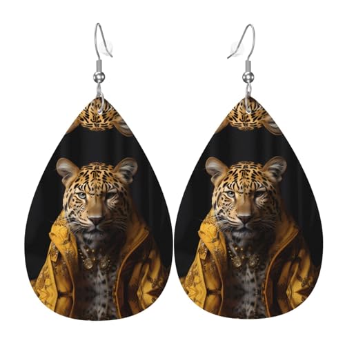 Leopard in Lederjacke Tropfenförmige Lederohrringe sind ein luxuriöses und modisches Accessoire, das für Frauen geeignet ist und individuellen Charme zeigt. von TYUMH