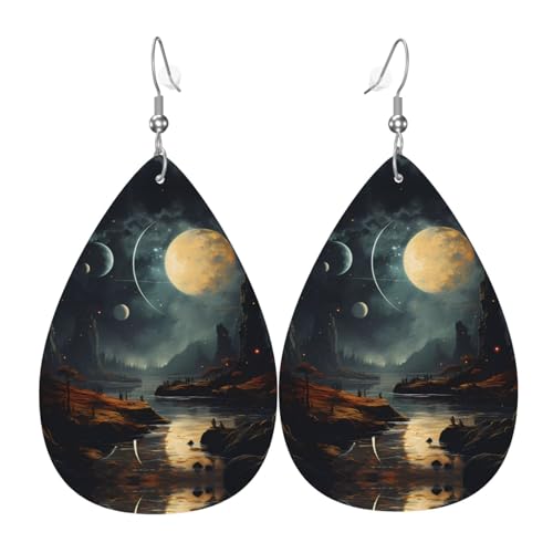 Moon Stars and Planets Teardrop-shaped leather earrings are a luxurious and fashionable accessory suitable for women, showing individual charm. von TYUMH