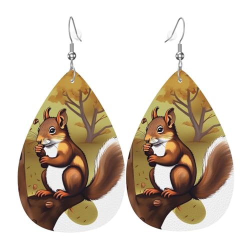 Nussfressende Eichhörnchenohrringe in Tropfenform aus Leder sind ein luxuriöses und modisches Accessoire, das für Frauen geeignet ist und individuellen Charme zeigt. von TYUMH