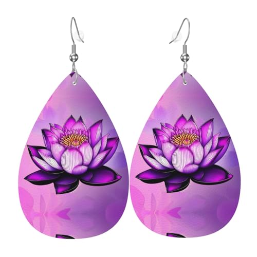 Purple Lotus Teardrop Shaped Leather Earrings are a luxurious and fashionable accessory suitable for women, showing individual charm. von TYUMH