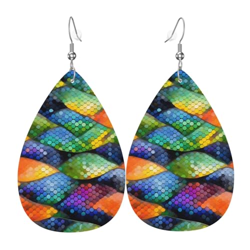Regenbogenfischschuppen-Leder-Ohrringe in Tropfenform sind ein luxuriöses und modisches Accessoire, das für Frauen geeignet ist und individuellen Charme zeigt. von TYUMH