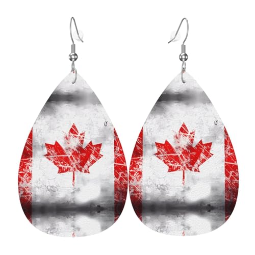 Retro-Ohrringe aus Leder mit kanadischer Flagge in Tropfenform sind ein luxuriöses und modisches Accessoire, das für Frauen geeignet ist und individuellen Charme zeigt. von TYUMH