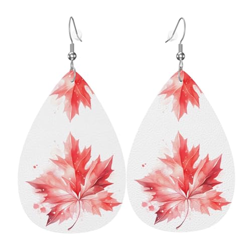 Rote Ahornblatt-Ohrringe in Tropfenform aus Leder sind ein luxuriöses und modisches Accessoire, das für Frauen geeignet ist und individuellen Charme zeigt. von TYUMH