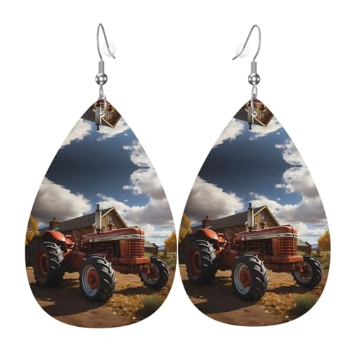 Rote Traktor-Leder-Ohrringe in Tropfenform sind ein luxuriöses und modisches Accessoire, das für Frauen geeignet ist und individuellen Charme zeigt. von TYUMH