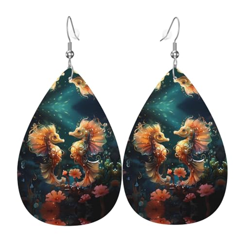 Schöne Seepferdchen-Paar-Ohrringe in Tropfenform aus Leder sind ein luxuriöses und modisches Accessoire, das für Frauen geeignet ist und individuellen Charme zeigt. von TYUMH