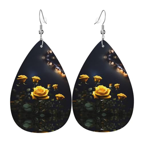 Schöne gelbe Rosen in Tropfenform aus Leder sind ein luxuriöses und modisches Accessoire, das für Frauen geeignet ist und individuellen Charme zeigt. von TYUMH