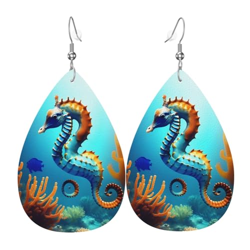 Seepferdchen-Ohrringe aus Leder in Tropfenform sind ein luxuriöses und modisches Accessoire, das für Frauen geeignet ist und individuellen Charme zeigt. von TYUMH
