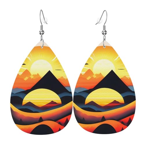 Sunrise Mountain Ohrringe aus Leder in Tropfenform sind ein luxuriöses und modisches Accessoire, das für Frauen geeignet ist und individuellen Charme zeigt. von TYUMH