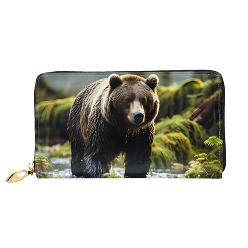 TYUMH Brown Bear Pounce Leder-Clutch-Geldbörse mit 12 Kartenfächern und 3 vollen Fächern für Bargeld, entworfen für modische Frauen. von TYUMH