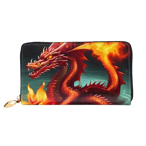 TYUMH Dragon King in Fire Leather Long Clutch Wallet with 12 card slots and 3 full pockets for cash, designed for fashionable women. von TYUMH