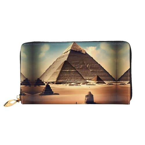 TYUMH Dreaming of the Pyramids of Khufu Leather Long Clutch Wallet with 12 card slots and 3 full pockets for cash, designed for fashionable women. von TYUMH