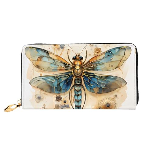 TYUMH Goldene zarte Libelle auf gelbem Hintergrund, lange Clutch-Geldbörse aus Leder mit 12 Kartenfächern und 3 vollen Fächern für Bargeld, entworfen für modische Frauen. von TYUMH