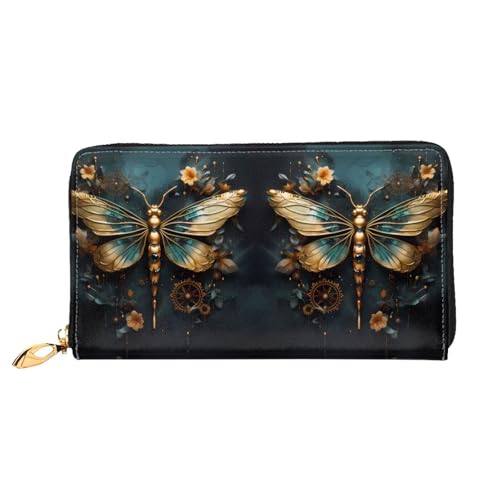 TYUMH Goldfarbene, zarte Libellen-Blumen-Leder-Clutch-Geldbörse mit 12 Kartenfächern und 3 vollen Fächern für Bargeld, entworfen für modische Frauen. von TYUMH