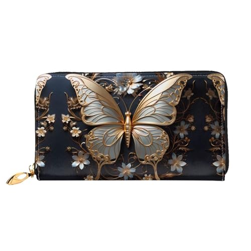 TYUMH Goldfarbene weiße Schmetterlings-Leder-Clutch-Geldbörse mit 12 Kartenfächern und 3 vollen Fächern für Bargeld, entworfen für modische Frauen. von TYUMH