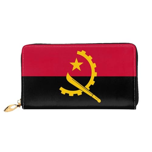 TYUMH Lange Clutch-Geldbörse aus Leder mit Angola-Flagge mit 12 Kartenfächern und 3 vollen Fächern für Bargeld, entworfen für modische Frauen. von TYUMH