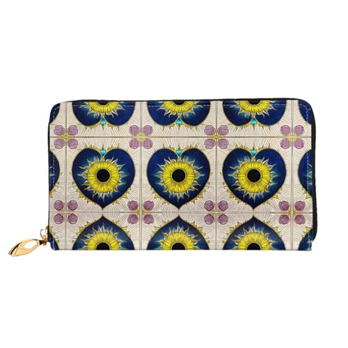 TYUMH Lange Clutch-Geldbörse aus Leder mit Cartoon-Herz und Sonne, mit 12 Kartenfächern und 3 vollen Fächern für Bargeld, entworfen für modische Frauen. von TYUMH