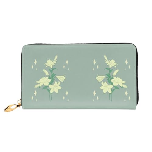 TYUMH Lange Clutch-Geldbörse aus Leder mit Cartoon-Lilien mit 12 Kartenfächern und 3 vollen Fächern für Bargeld, entworfen für modische Frauen. von TYUMH