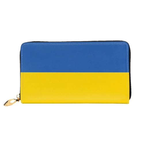 TYUMH Lange Clutch-Geldbörse aus Leder mit Flagge der Ukraine mit 12 Kartenfächern und 3 vollen Taschen für Bargeld, entworfen für modische Frauen. von TYUMH