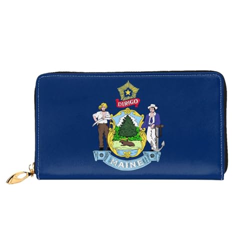 TYUMH Lange Clutch-Geldbörse aus Leder mit Flagge von Maine mit 12 Kartenfächern und 3 vollen Fächern für Bargeld, entworfen für modische Frauen. von TYUMH