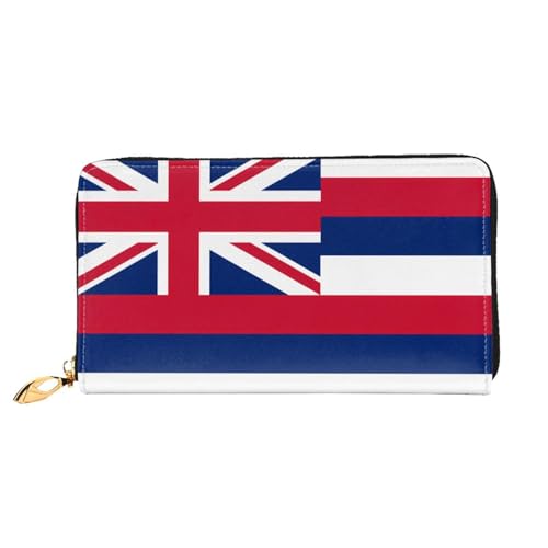 TYUMH Lange Clutch-Geldbörse aus Leder mit Hawaii-Flagge, mit 12 Kartenfächern und 3 vollen Fächern für Bargeld, entworfen für modische Frauen. von TYUMH
