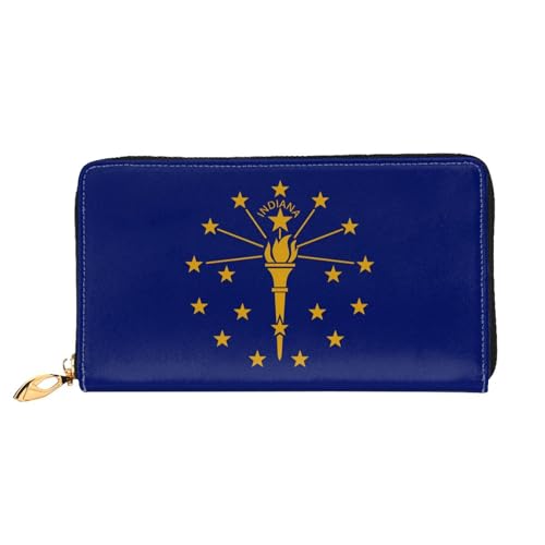 TYUMH Lange Clutch-Geldbörse aus Leder mit Indiana-Flagge, mit 12 Kartenfächern und 3 vollen Fächern für Bargeld, entworfen für modische Frauen. von TYUMH
