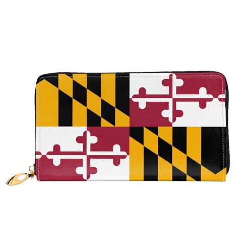 TYUMH Lange Clutch-Geldbörse aus Leder mit Maryland-Staatsflagge, mit 12 Kartenfächern und 3 vollen Fächern für Bargeld, entworfen für modische Frauen. von TYUMH
