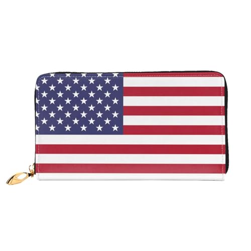 TYUMH Lange Clutch-Geldbörse aus Leder mit amerikanischer Flagge mit 12 Kartenfächern und 3 vollen Fächern für Bargeld, entworfen für modische Frauen. von TYUMH