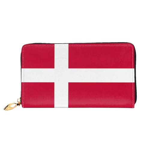 TYUMH Lange Clutch-Geldbörse aus Leder mit dänischer Flagge mit 12 Kartenfächern und 3 vollen Fächern für Bargeld, entworfen für modische Frauen. von TYUMH