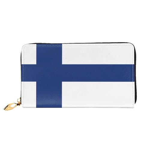 TYUMH Lange Clutch-Geldbörse aus Leder mit finnischer Flagge mit 12 Kartenfächern und 3 vollen Fächern für Bargeld, entworfen für modische Frauen. von TYUMH