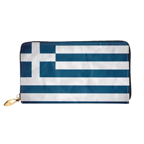 TYUMH Lange Clutch-Geldbörse aus Leder mit griechischer Flagge, mit 12 Kartenfächern und 3 vollen Fächern für Bargeld, entworfen für modische Frauen. von TYUMH