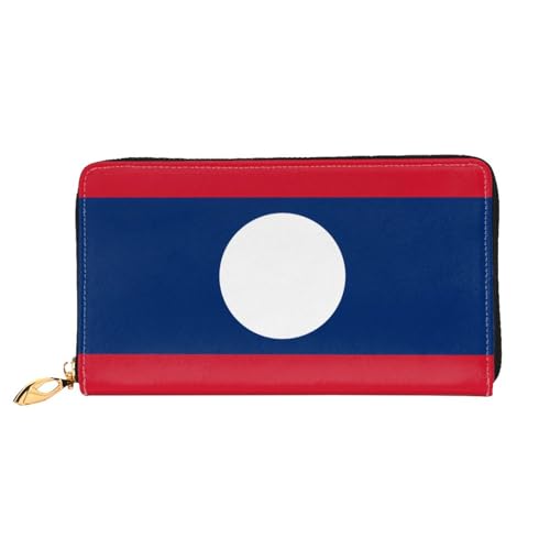 TYUMH Lange Clutch-Geldbörse mit Flagge von Laos aus Leder mit 12 Kartenfächern und 3 vollen Taschen für Bargeld, entworfen für modische Frauen. von TYUMH