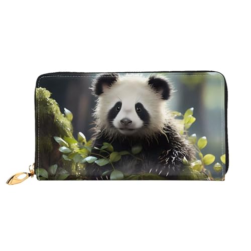 TYUMH Panda Cubs in the Forest Leder lange Clutch Geldbörse mit 12 Kartenfächern und 3 vollen Taschen für Bargeld, entworfen für modische Frauen. von TYUMH
