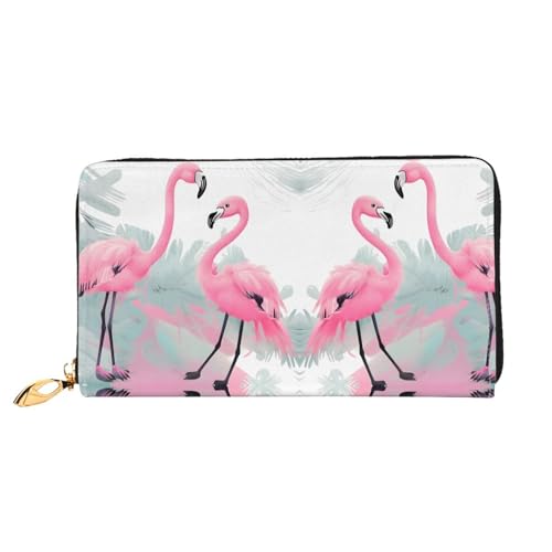 TYUMH Pinke Flamingo-Leder-Clutch-Geldbörse mit 12 Kartenfächern und 3 vollen Fächern für Bargeld, entworfen für modische Frauen. von TYUMH