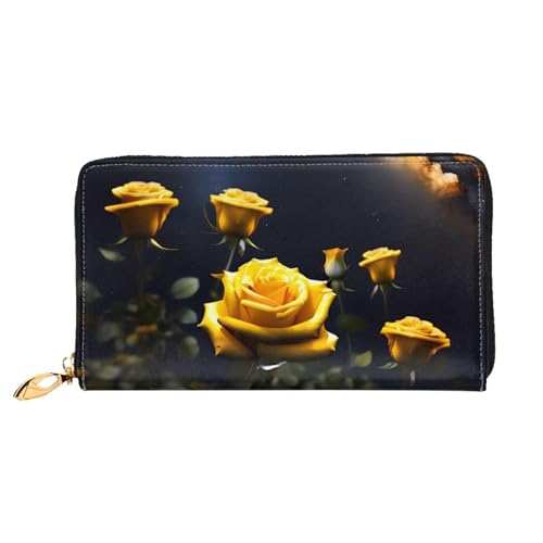 TYUMH Schöne gelbe Rosen, lange Clutch-Geldbörse aus Leder mit 12 Kartenfächern und 3 vollen Fächern für Bargeld, entworfen für modische Frauen. von TYUMH