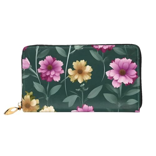 TYUMH Schöne lila Blumen Leder lange Clutch Geldbörse mit 12 Kartenfächern und 3 vollen Taschen für Bargeld, entworfen für modische Frauen. von TYUMH