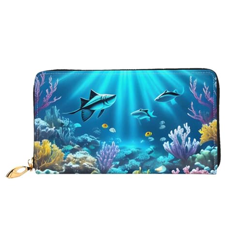 TYUMH Submarine Coral Rays Leder lange Clutch Geldbörse mit 12 Kartenfächern und 3 vollen Taschen für Bargeld, entworfen für modische Frauen. von TYUMH