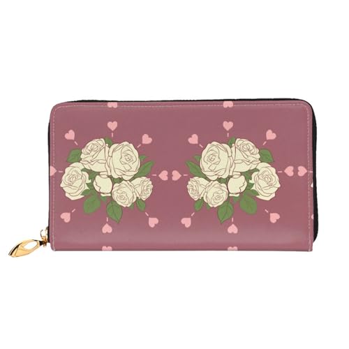 TYUMH Weiße Rose of Love Leder lange Clutch-Geldbörse mit 12 Kartenfächern und 3 vollen Taschen für Bargeld, entworfen für modische Frauen. von TYUMH