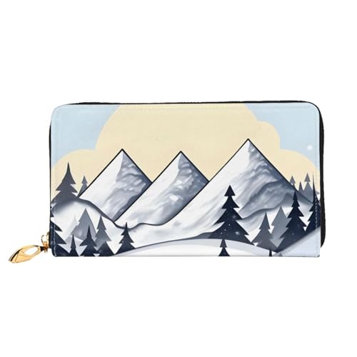 TYUMH Weiße Snowy Mountains Leder-Clutch-Geldbörse mit 12 Kartenfächern und 3 vollen Taschen für Bargeld, entworfen für modische Frauen. von TYUMH