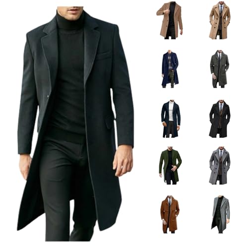 TYUNBD Wollmantel Herren Lang Slim Fit Trenchcoat Wintermantel Warm Business Wolle Mantel Winter Freizeit Winddicht Übergangsjacke Baumwolle Elegant Bequem Windbreaker Locker Outdoorjacke von TYUNBD