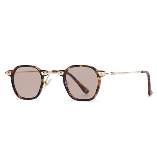 TYUVIVO Beliebte Mode Herren Punk Klare Verlaufsgläser Sonnenbrille UV400 Damen Retro Nieten Brille (Leopard hellbraun) von TYUVIVO