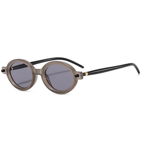 TYUVIVO Beliebte Mode Kleine Ovale Sonnenbrille Damen Retro Klare Ozeanlinse Herren Punk Nieten UV400 (Grau Hellgrau) von TYUVIVO