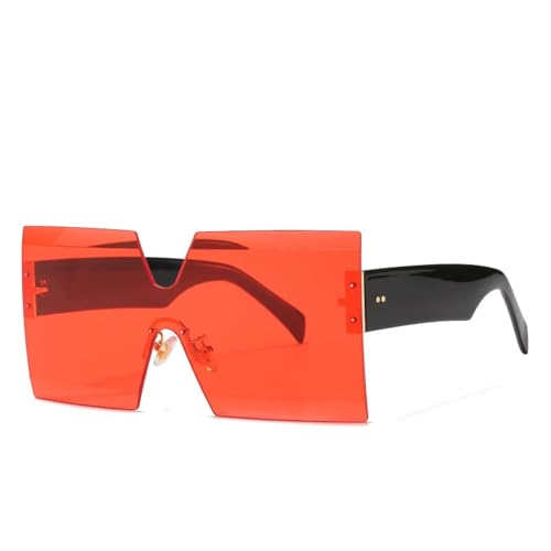 TYUVIVO Einteilige randlose übergroße Sonnenbrille für Damen und Herren, luxuriöse Vintage-Sonnenbrille, beliebte Nieten, UV400 (rot) von TYUVIVO